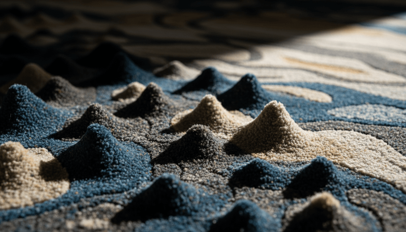 3D tufted carpet surface showing dimensional texture detail