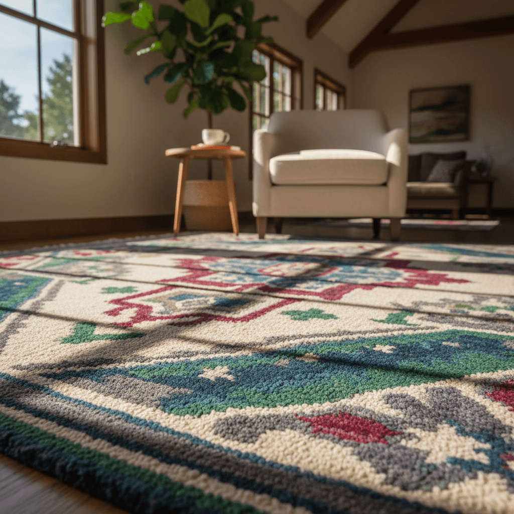 3D tufted carpet sample demonstrating variable pile height capability